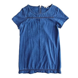 Calvin Klein Denim Tunic Women's Large Embroidery 3/4 Zip Cap Sleeve Old Money